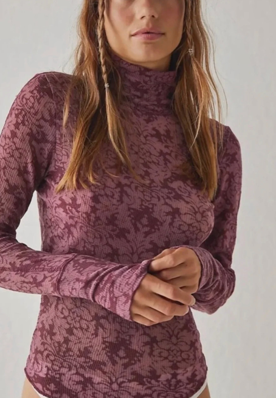 NEW You And I long sleeve by Intimately Free People Tee Shirt Acai Red Berry S